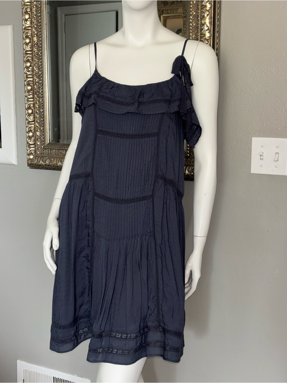 Lucky Brand Navy Blue Sleeveless Ruffle Sundress